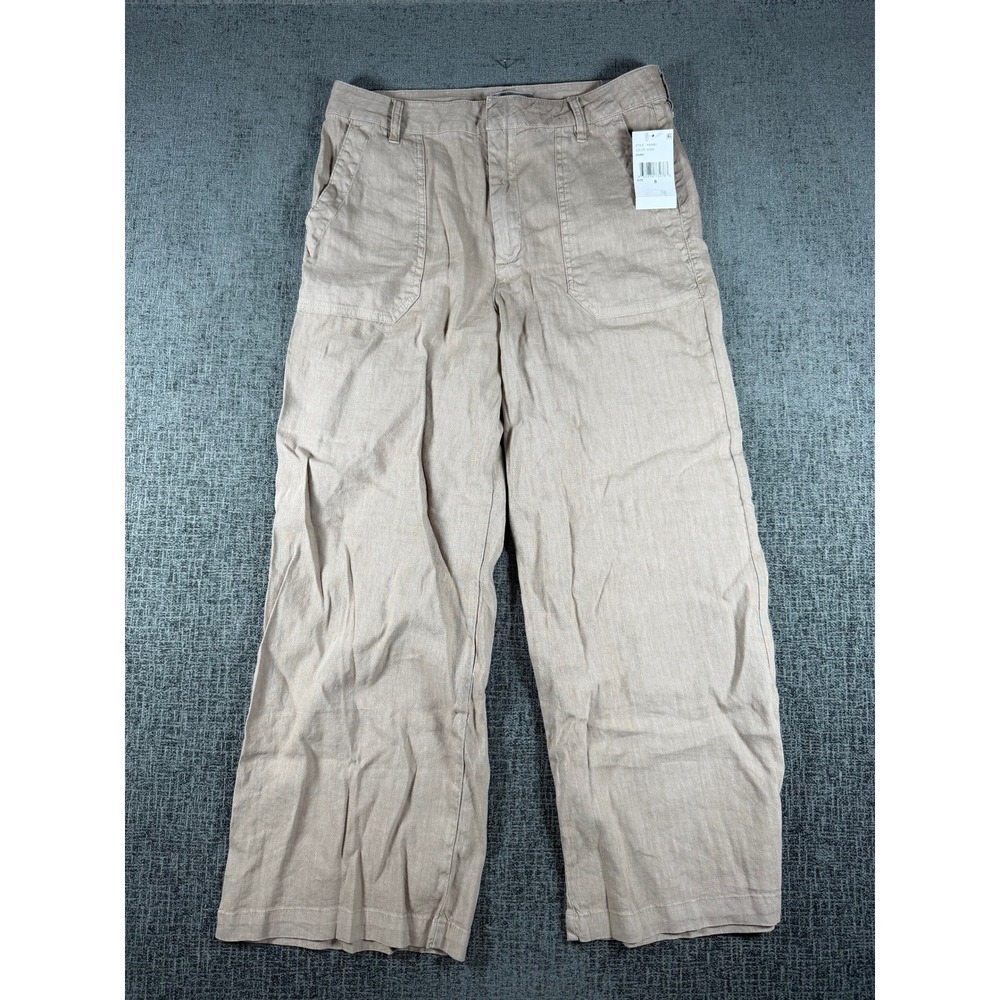 KUT from the Kloth Topaz High Rise Wide Leg Linen Blend Pants Khaki 8 KB44801